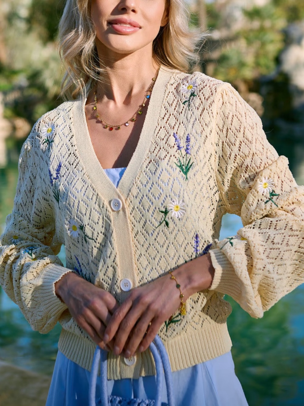 SAACHI Meadow Bloom Cardigan Floral Embroidered Sweater Yellow